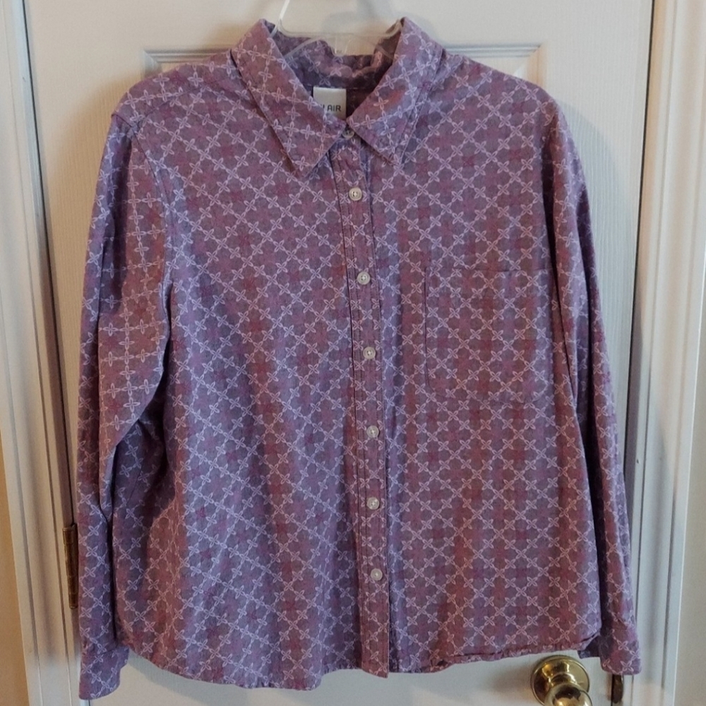 NWOT BLAIR 100& COTTON PRINTED BUTTON DOWN SHIRT PETITE XLG   MADE IN INDIA